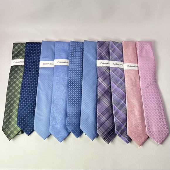 **10 Pack Men’s Calvin Klein Tie Collection - Green, Blue, Purple, Pink - Picture 1 of 2